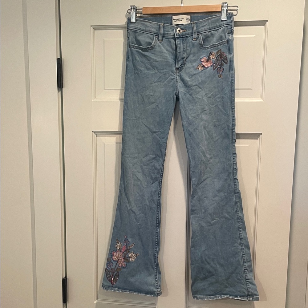 Abercrombie Kids Light Blue Flare Jeans with Floral Embroidery